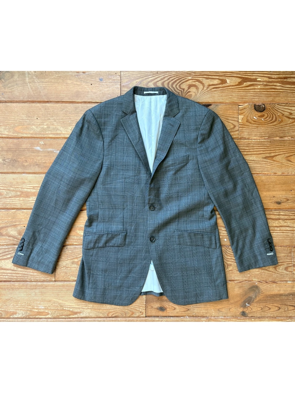 Sebastien Grey Men’s 34R Gray Plaid 100% Wool Hand Tailored Blazer Sport Coat